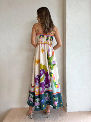 Amelia Printed Linen Blend Midi Dress