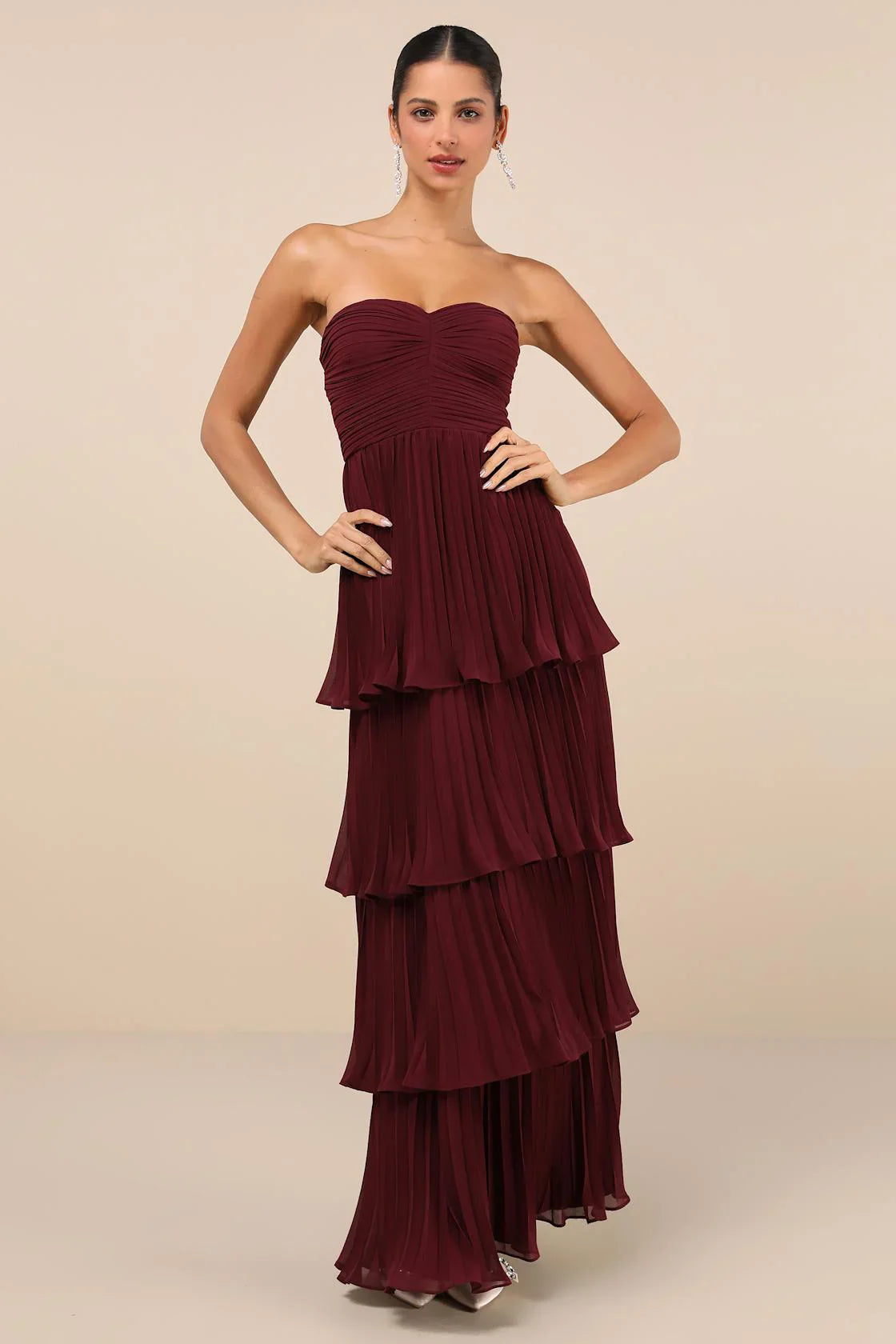 Lyra Strapless Tiered Plum Maxi Dress