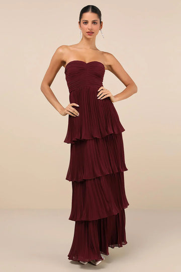 Lyra Strapless Tiered Plum Maxi Dress