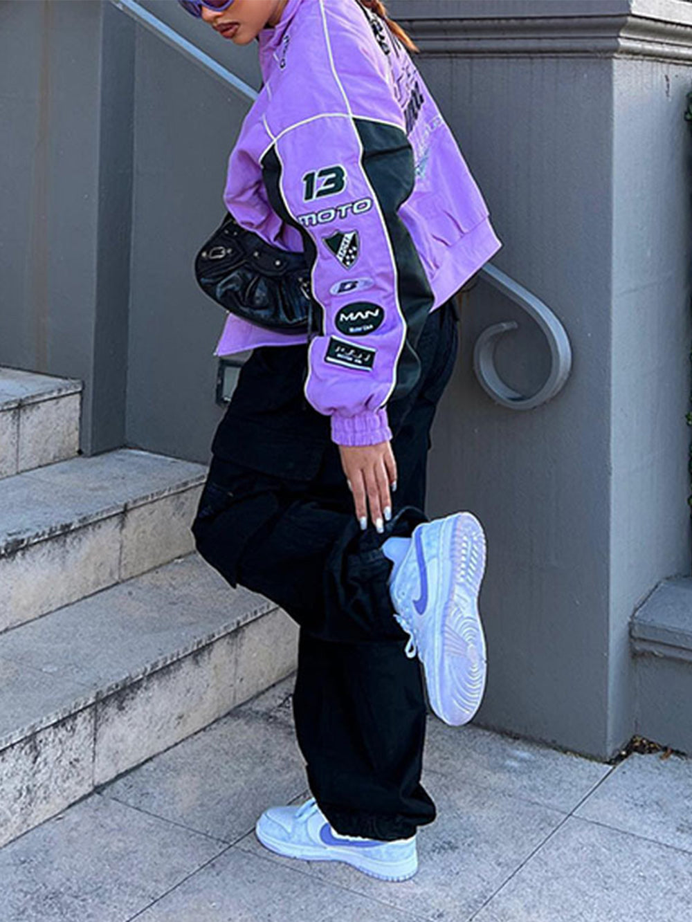 Aveline Purple Printed Casual Jacket