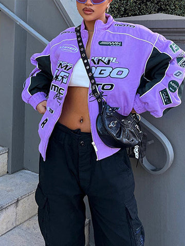 Aveline Purple Printed Casual Jacket