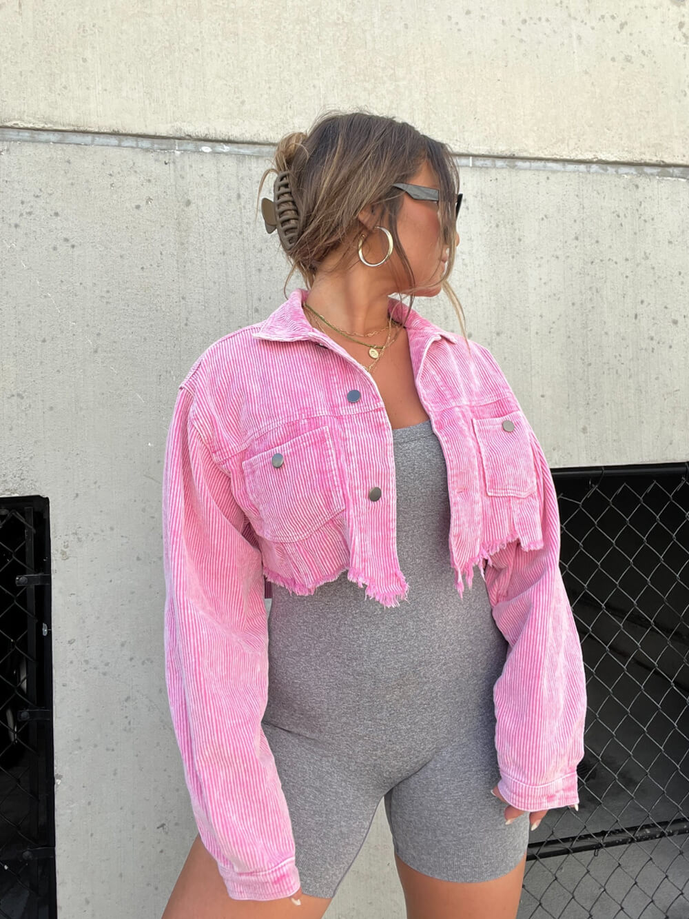 Amelie Pink Corduroy Cropped Jacket