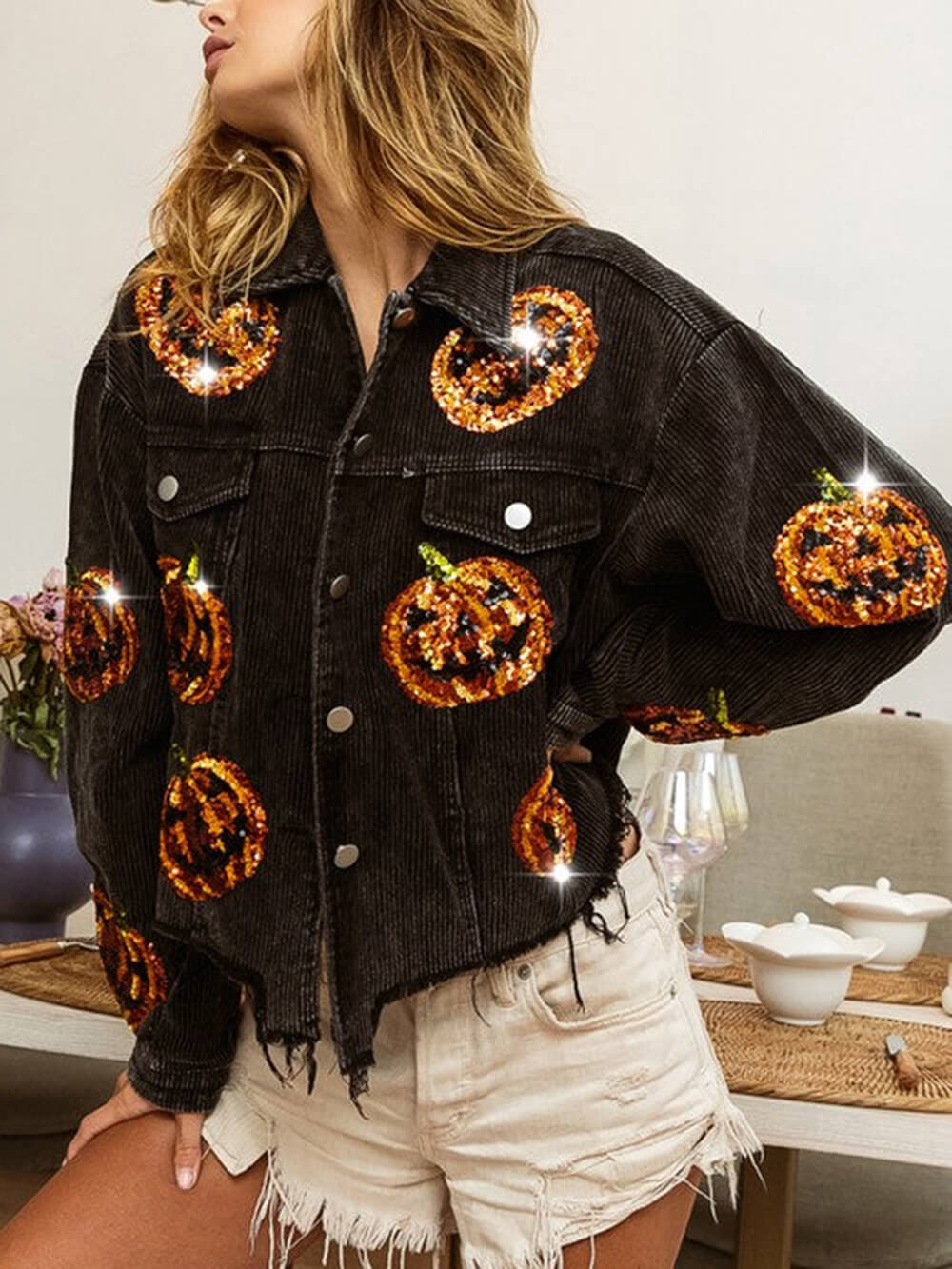 Celeste Pumpkin Sequin Oversized Jacket