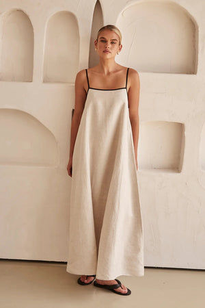 Isla Contrast Linen Maxi Dress
