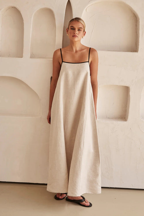 Isla Contrast Linen Maxi Dress