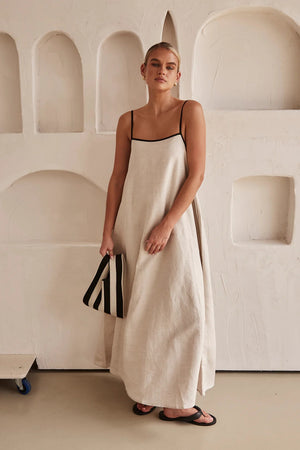 Isla Contrast Linen Maxi Dress