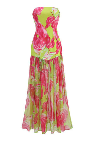 Aria Strapless Abstract Print Maxi Dress