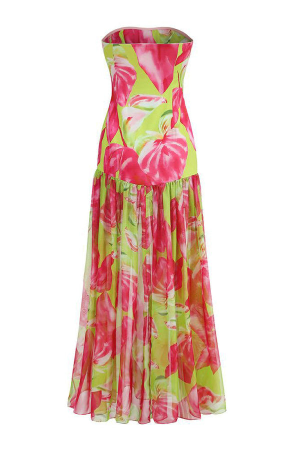 Aria Strapless Abstract Print Maxi Dress