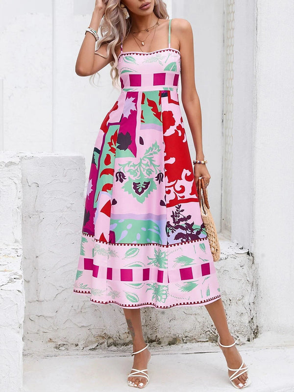 Aurelia Abstract Patchwork Slip Maxi Dress