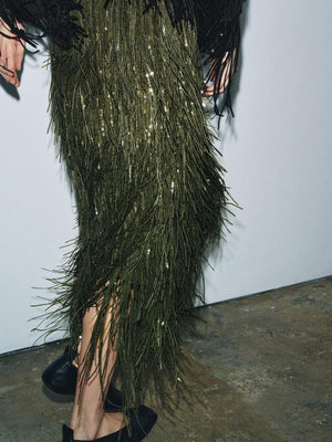 Elara Fringe – Midi Skirt