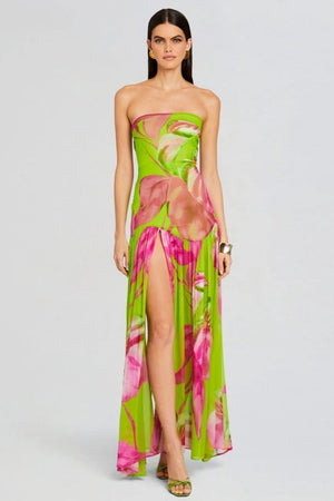Aria Strapless Abstract Print Maxi Dress