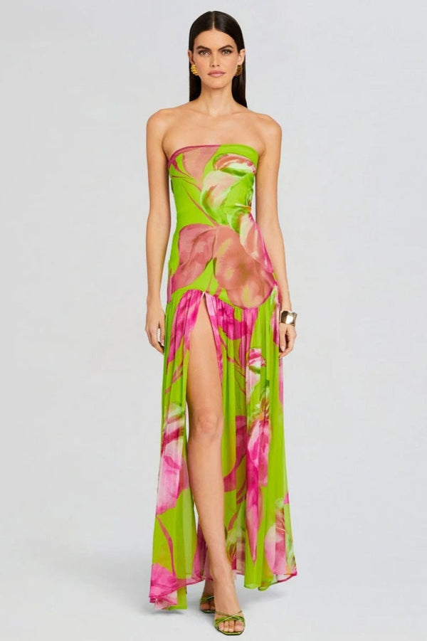 Aria Strapless Abstract Print Maxi Dress