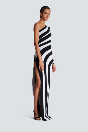 Selene Zebra One-Shoulder-Maxikleid mit Schlitz