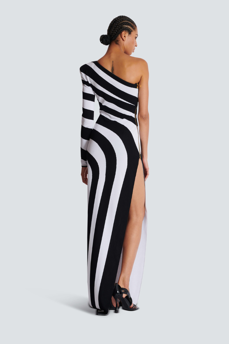 Selene Zebra One-Shoulder Slit Maxi Dress