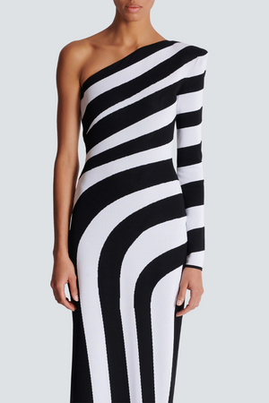 Selene Zebra One-Shoulder-Maxikleid mit Schlitz