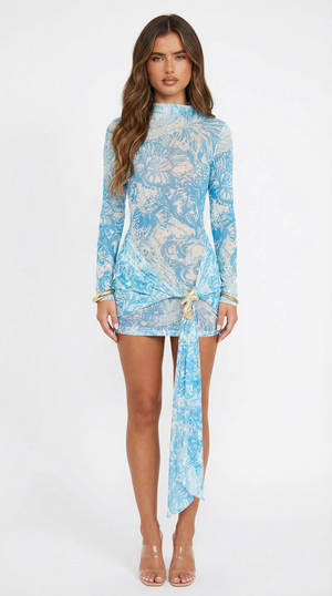 Griechisches Minikleid – Blauer Barockdruck