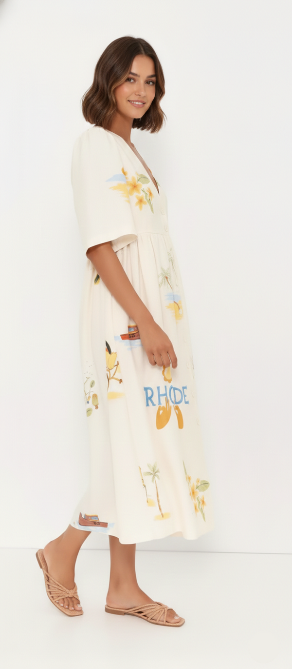 Allegra Folk Floral Midikleid mit Puffärmeln