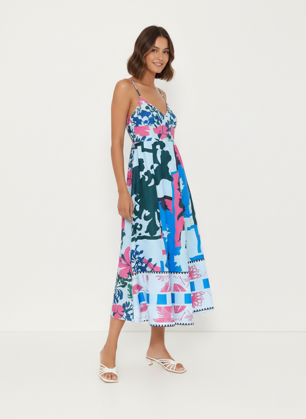 Aurelia Abstract Patchwork Slip Maxi Dress