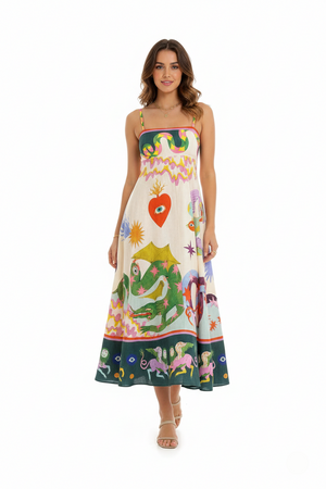 Amelia Printed Linen Blend Midi Dress