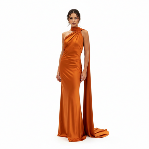Amber Glow Satin Maxi Dress