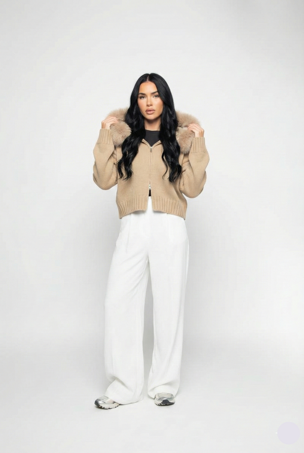 Lumi Fur – Beige Knit Coat