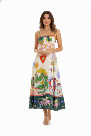 Amelia Printed Linen Blend Midi Dress