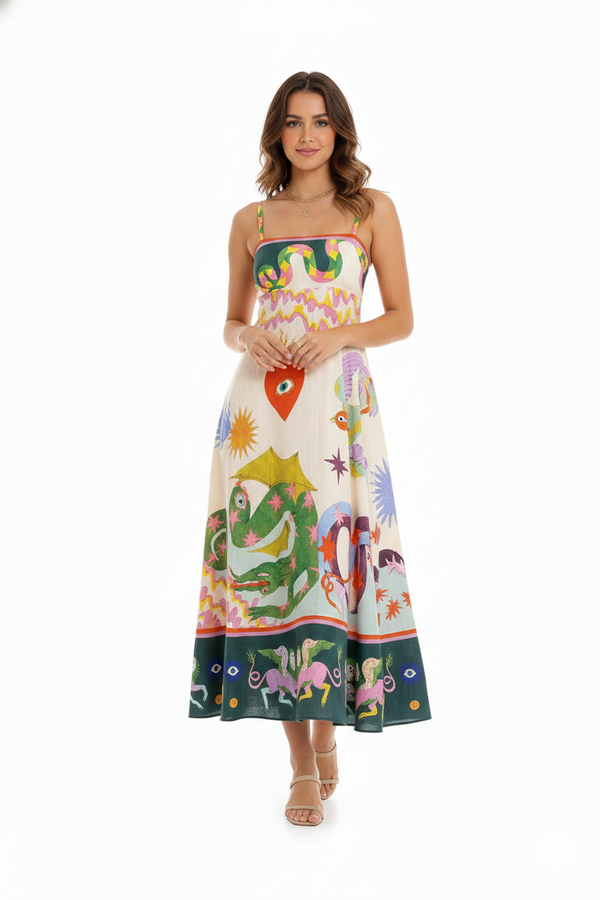 Amelia Printed Linen Blend Midi Dress