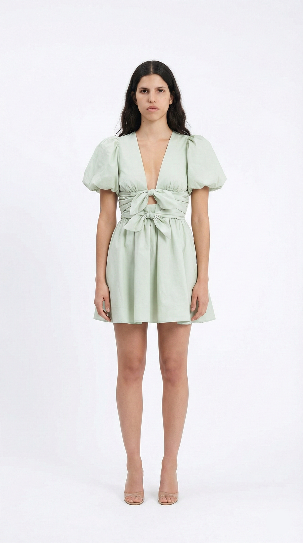 Elodie Bow Lace-Up Cotton Mini Dress