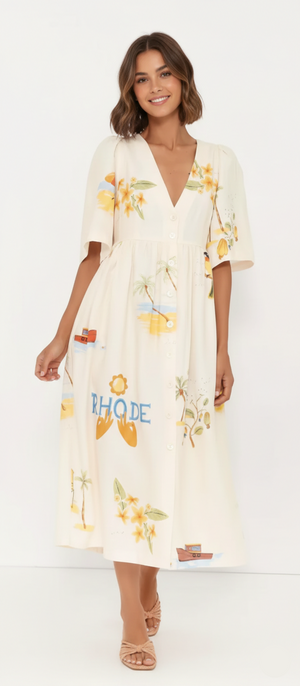 Allegra Folk Floral Midikleid mit Puffärmeln