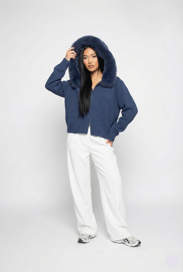 Lumi Fur – Blue Knit Coat