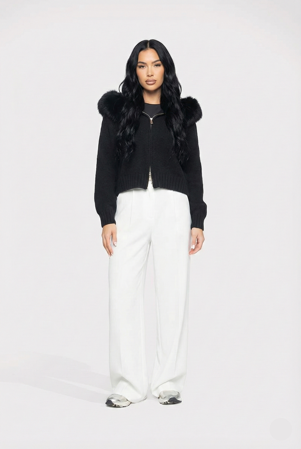 Lumi Fur – Black Knit Coat