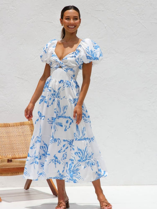 Maribel Blue Floral Midi Dress