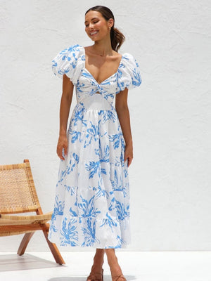 Maribel Blue Floral Midi Dress
