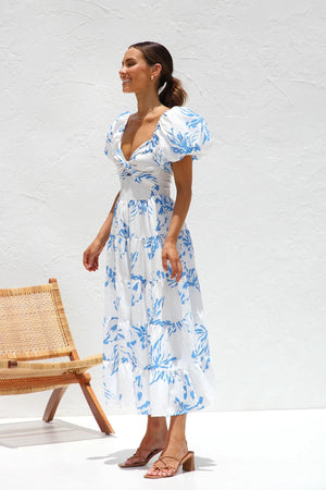 Maribel Blue Floral Midi Dress