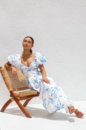 Maribel Blue Floral Midi Dress