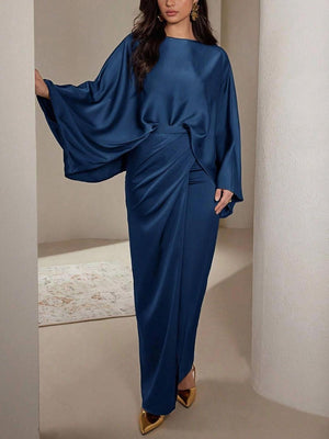 Satin Batwing Sleeve Maxi Dress
