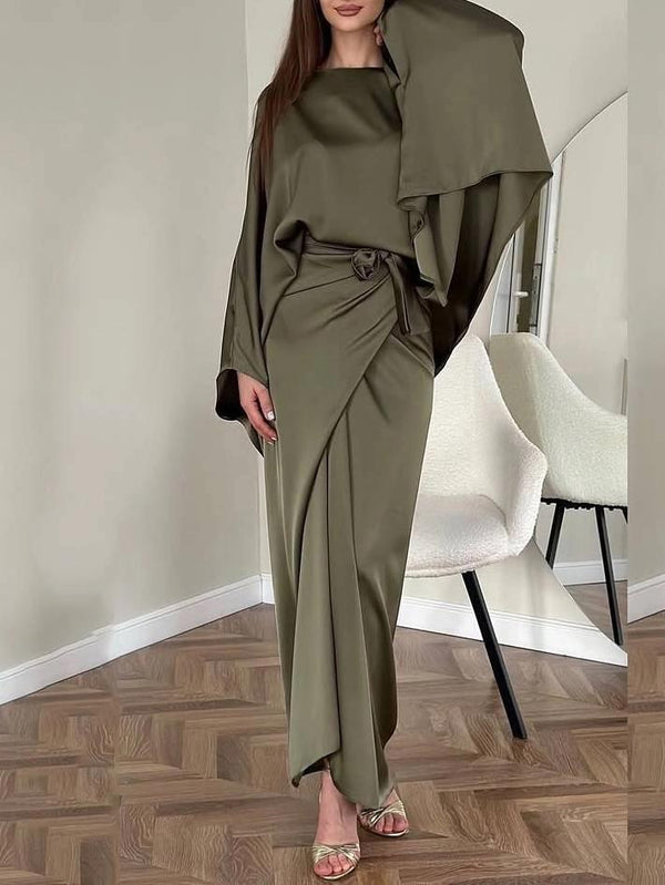 Satin Batwing Sleeve Maxi Dress