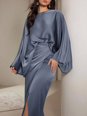 Satin Batwing Sleeve Maxi Dress