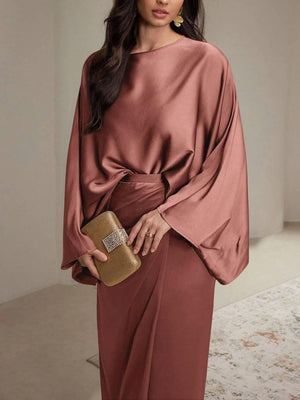 Satin Batwing Sleeve Maxi Dress