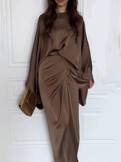Satin Batwing Sleeve Maxi Dress