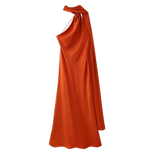 Amber Glow Satin Maxi Dress