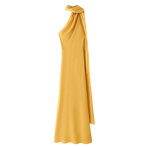 Amber Glow Satin Maxi Dress