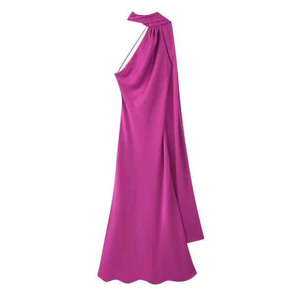 Amber Glow Satin Maxi Dress
