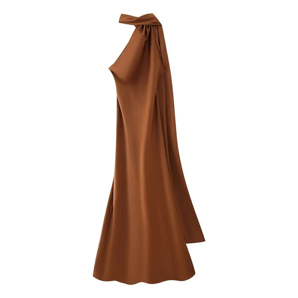 Amber Glow Satin Maxi Dress