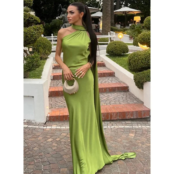 Amber Glow Satin Maxi Dress