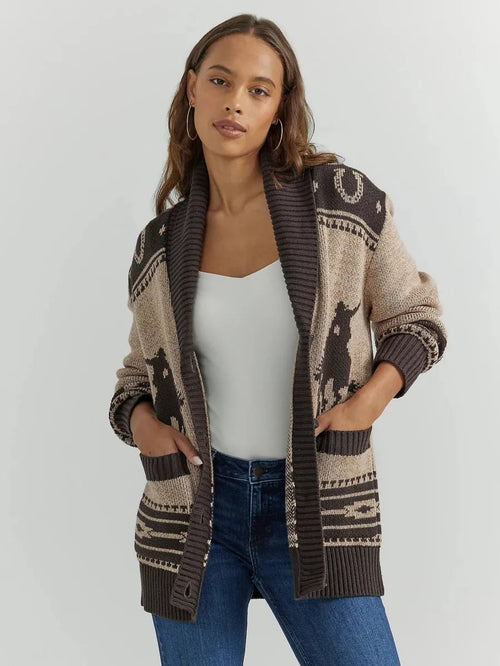 Strickjacke im Western-Stil mit Schalkragen