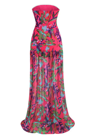 Aria Strapless Abstract Print Maxi Dress
