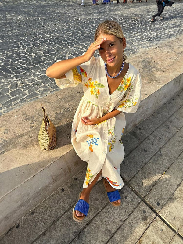 Allegra Folk Floral Midikleid mit Puffärmeln