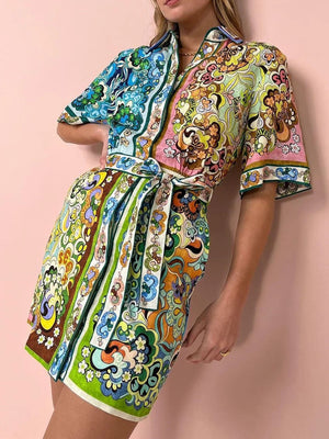 Aurora Satin Printed Mini Dress