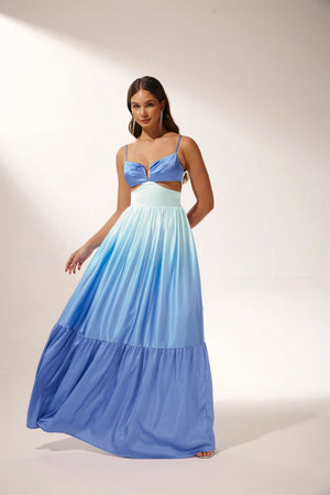 Serena Ombre Satin Maxikleid